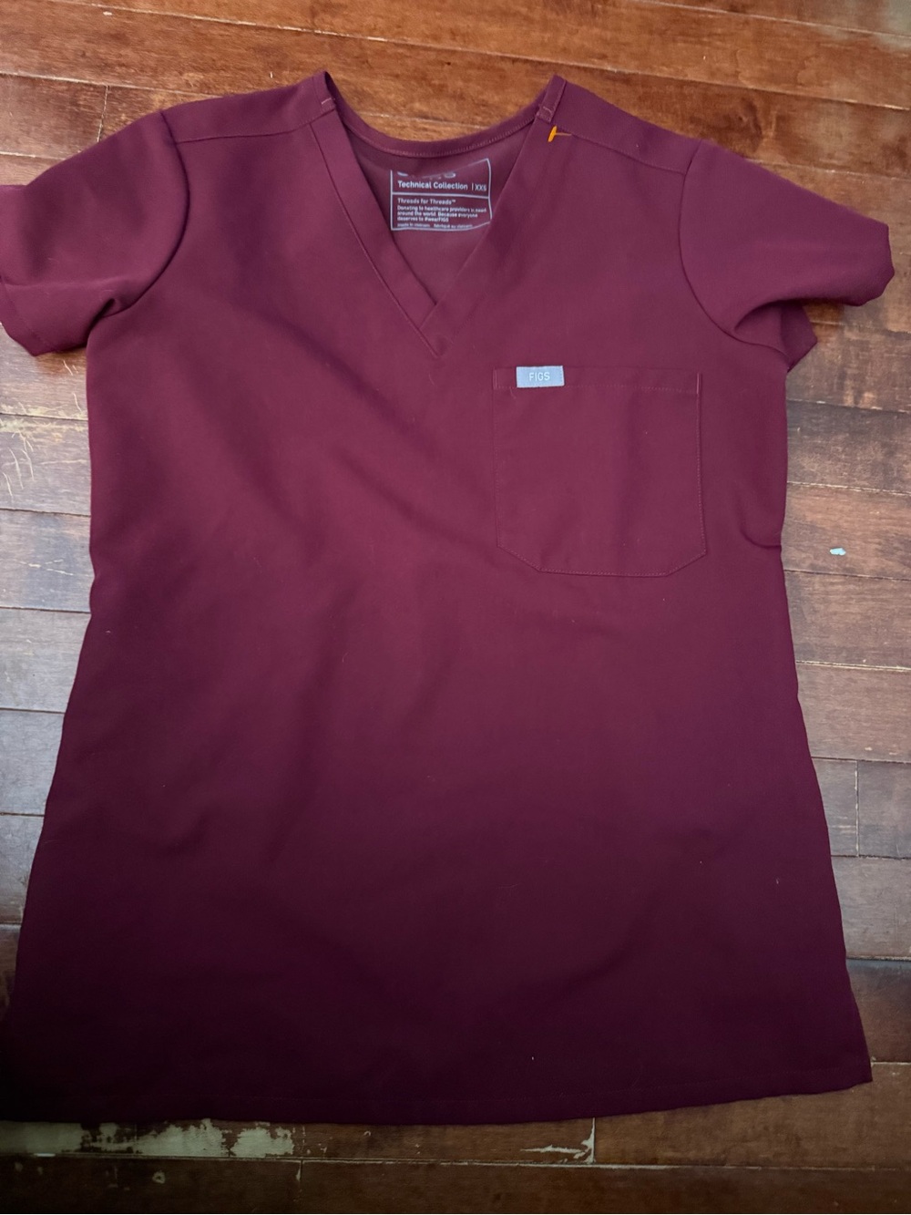 Figs Technical Collection V-Neck Scrub Top in Burgundy